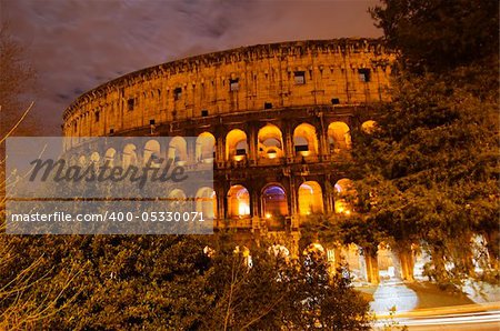 Lights of Colosseum at Night, Rome, Italy