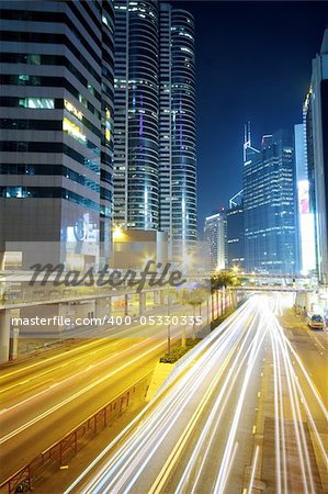 Traffic in downtown at night,hongkong city