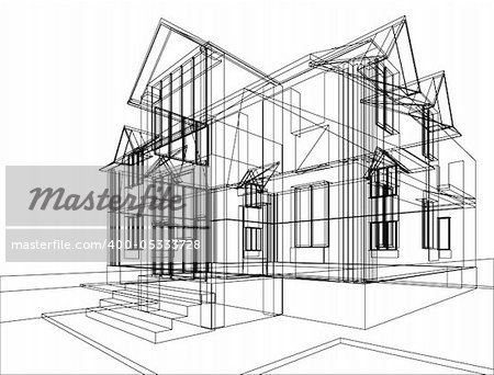 sketch of house. Illustration of 3d construction