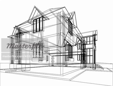 sketch of house. Architectural 3d illustration