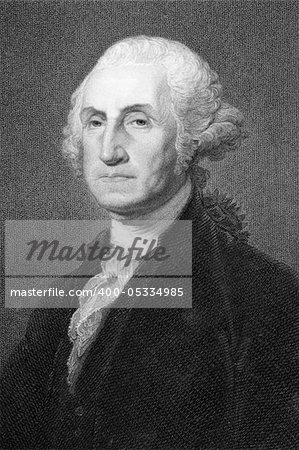 George Washington (1731-1799) on engraving from 1800s. First President of the U.S.A. during 1789-1797  and commander of the Continental Army in the American Revolutionary War during 1775-1783. Considered as Father of his country. Engraved by W.Humphreys after a picture by G.Stewart and published in London Charles Knight, Ludgate Street.
