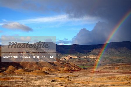 A beautiful rainbow over the Painted Hills, Oregon