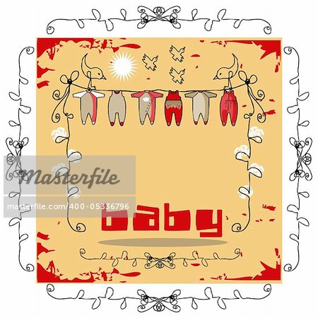 Baby Clothes Line doodley paper card