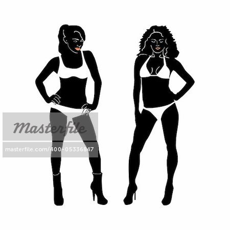 Silhouettes of two girls in bikini