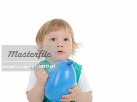 Cute little child smiling and holding a baloon. isolated