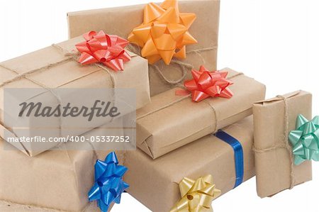 gift boxes with different ribbon on white background