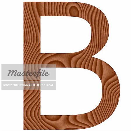 Wooden letter B isolated in white