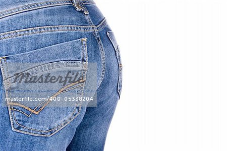 women wearing a pair of blue jeans against white background