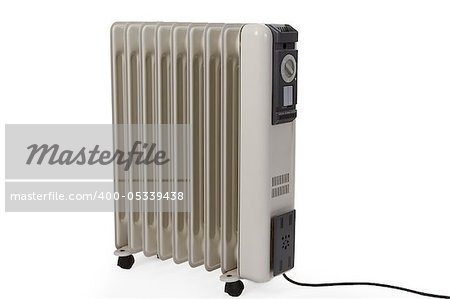 Oil electric heater on wheels isolated on white background