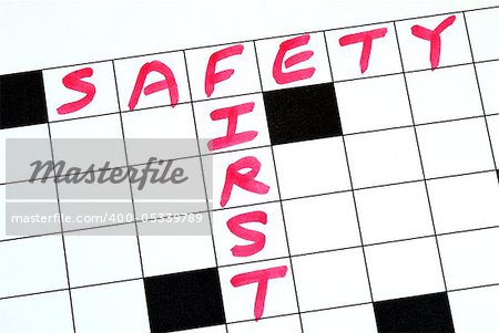 Safety First text in a cross word puzzle