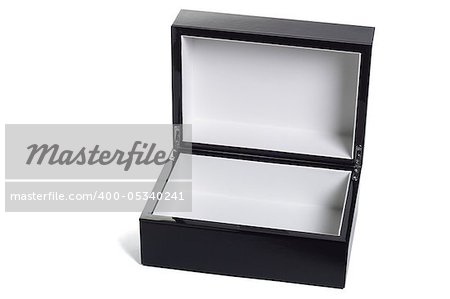 Open empty black jewelry box isolated on white background