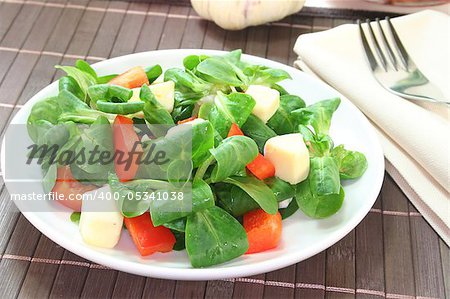 mixed salad with lettuce, peppers and goat cheese