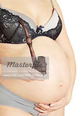 pregnant woman holds tube for the smoking