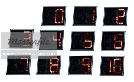 illuminated digital numbers.Red color numbers