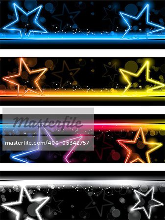 Vector - Glowing Neon Stars Banner Background Set of Four