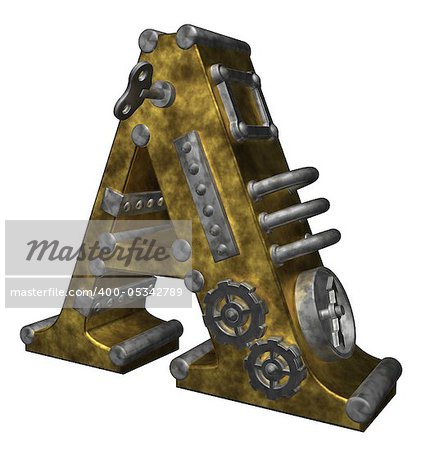 steampunk letter a on white background - 3d illustration