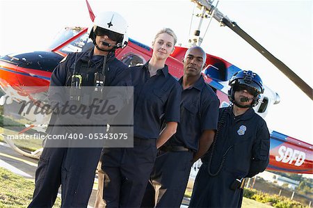 Portrait of paramedics standing in front of Medevac