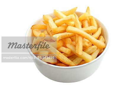 Top view of typical fast-food side dish on white background