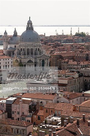 Aerial view of Venice city from the top of the bell tower at the San Marco Square