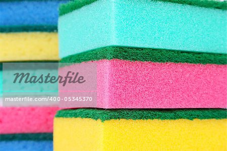 Colorful sponges closeup picture.