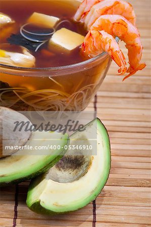 traditional Japanese miso soup with prawns