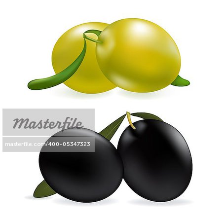 Olives, Isolated On White Background, Vector Illustration