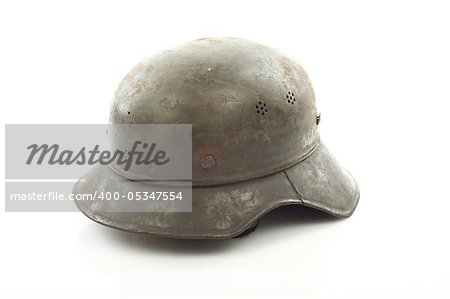 Old military helmet  over white