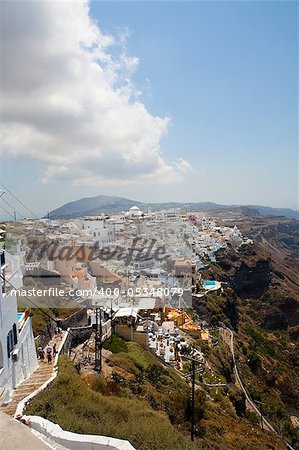 View of Thira town in Santorini island, Greece