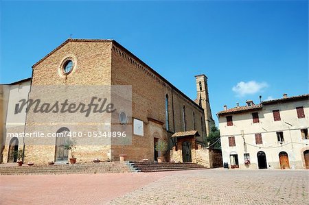 Square in San Gimignano, summer blue sky background, Tuscany, Italy