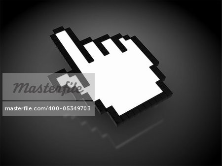 3d illustration of hand mouse cursor over dark background