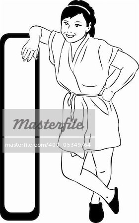 black and white picture girl in a bathrobe