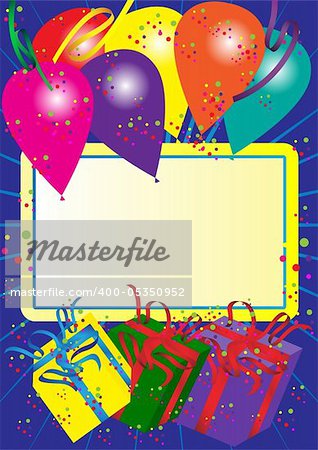 Happy Birthday Card - Balloons and Gift Boxes