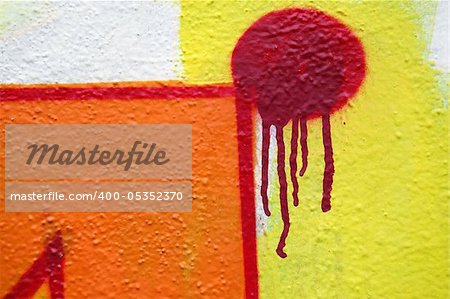 Abstract dripping graffiti detail on textured wall. Urban street art background.