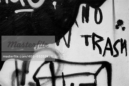 No trash graffiti street art detail abstract background. Black and white.