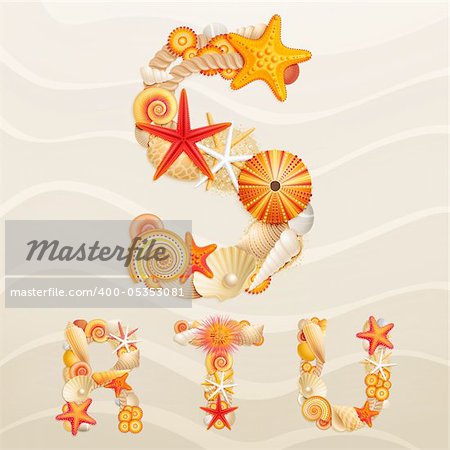 Vector sea life font on sand background. Check my portfolio for other letters, and numbers.