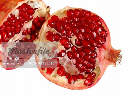 red ripe juicy pomegranate fruit  isolated closeup