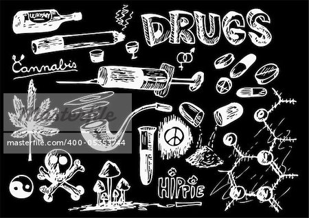 hand drawn drugs isolated on the white background