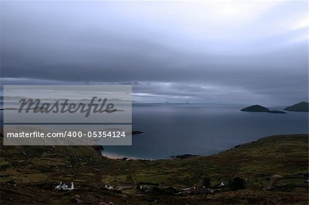 scenic view in kerry ireland of coastline and scarriff islands