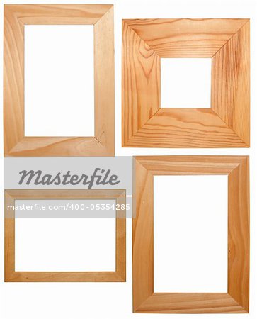 Collection of Wooden Frames Isolated on White Background