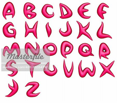 3d render of pink soft shaded feminine alphabet font