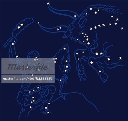 Battle of constellations in the sky at night on dark blue background