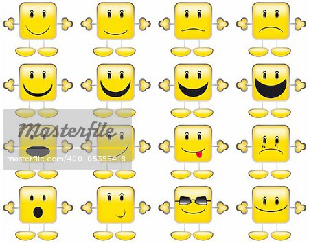 Set of Emoticons - Collection of Yellow Squared Smileys With Hands And Feet