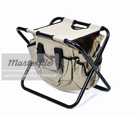 Fisherman's (working) chair with bag isolated on white background