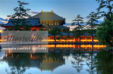 Todai-ji Temple in Nara, Japan.  Dating from the the 7th Century, the temple hall is the largest wooden building in the world and houses the largest bronze buddha statue.