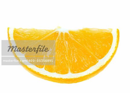 macro  slice of juicy orange isolated on white background