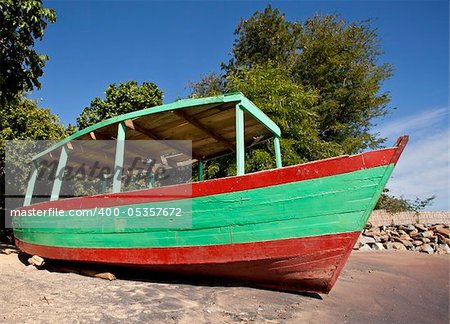 Colorful boat on Malawi lake in Africa