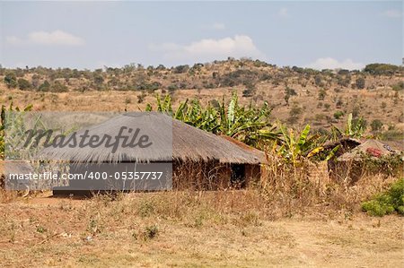 View of  an African village with small huts