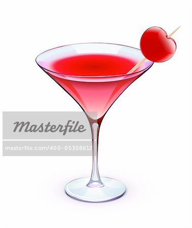 Vector illustration of red cocktail in a sparkling glass with funky cherry