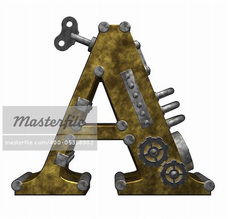 steampunk letter a on white background - 3d illustration