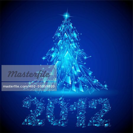 Abstract glowing background. Blue Christmas tree for design